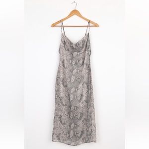 Lulus Beige Snake Print Cowl Neck Midi Dress